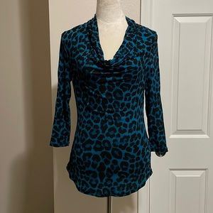 INC blue leopard print top